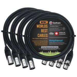 4 units - 10 foot - gotham gac-4/1 (black) - star quad, dual shielded balanced male to female microphone cables with amphenol ax3m & ax3f silver xlr connectors - custom made by worlds best cables