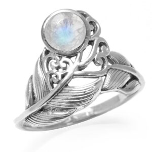 Silvershake Natural Moonstone White Gold Plated 925 Sterling Silver Feather Victorian Style Ring Size 8