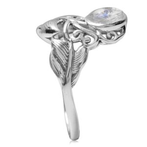 Silvershake Natural Moonstone White Gold Plated 925 Sterling Silver Feather Victorian Style Ring Size 8