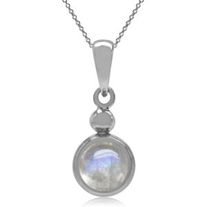 Silvershake 6mm Natural Moonstone 925 Sterling Silver Pendant with 18 Inch Chain Necklace