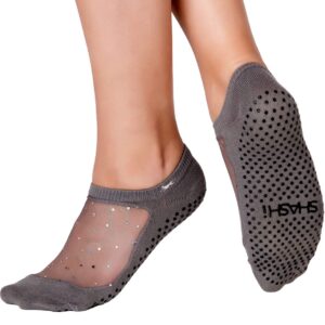 Shashi Charcoal Glitter Mesh Non Slip Ergonomic Socks Pilates Barre Ballet Yoga Dance, Small, 5.5-7.5