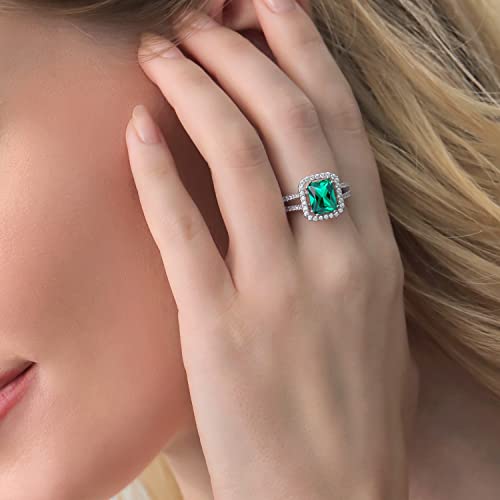 2.78 Ct Octagon Green Simulated Emerald 925 Sterling Silver Ring size 7