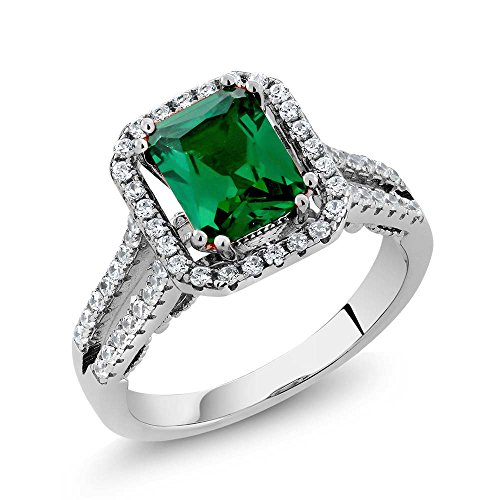 2.78 Ct Octagon Green Simulated Emerald 925 Sterling Silver Ring size 7