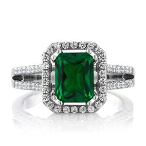 2.78 Ct Octagon Green Simulated Emerald 925 Sterling Silver Ring size 7