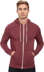 alternative mens rocky eco-fleece zip hoodie sweatshirt, eco true currant, medium us