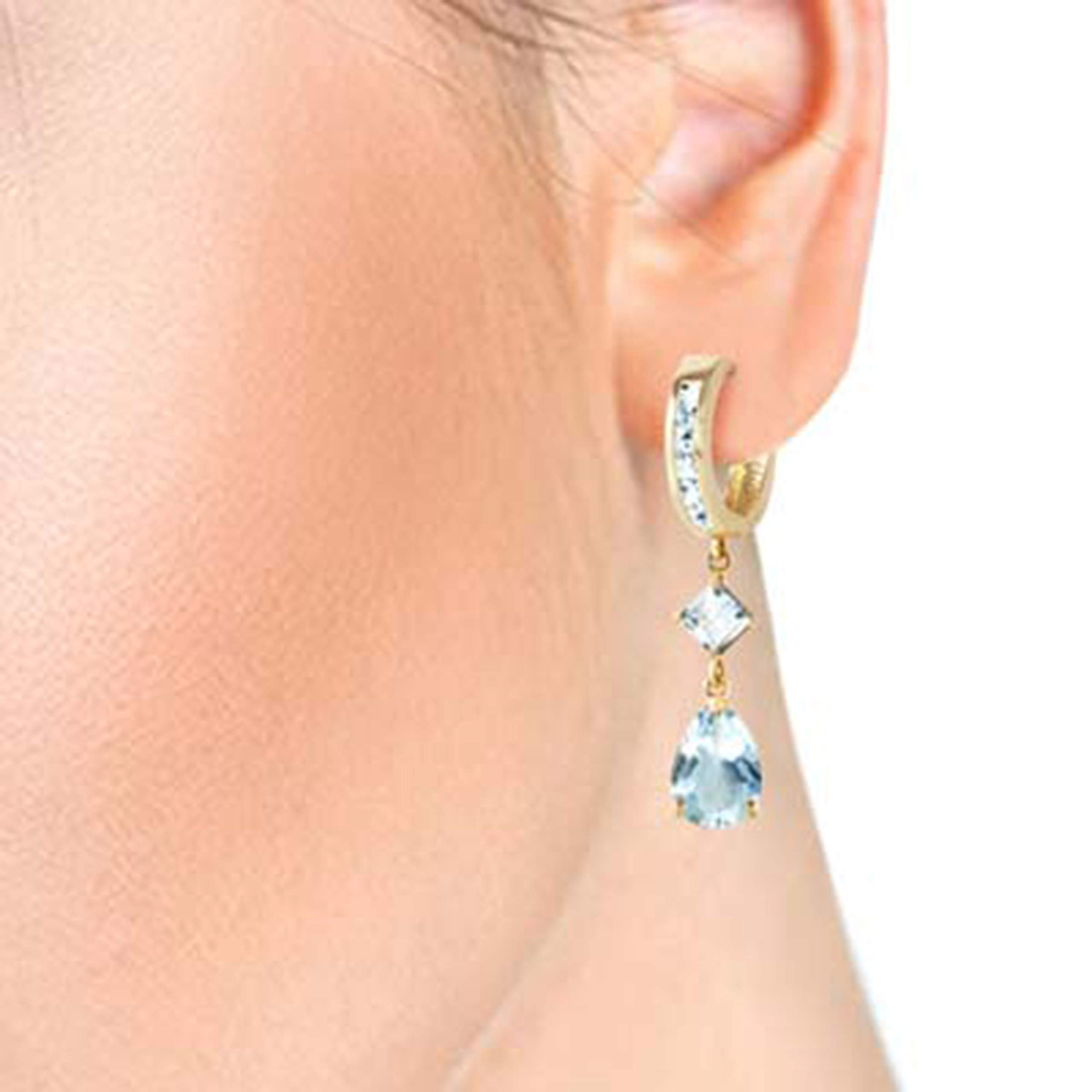 Galaxy Gold GG 5.62 CTW 14k Solid Gold Huggie Earrings Dangling Aquamarine