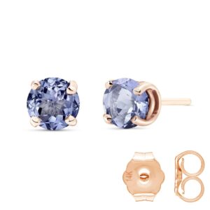 Galaxy Gold GG 14k Solid Rose Gold Stud Earrings with 0.95 Carat Natural Tanzanite