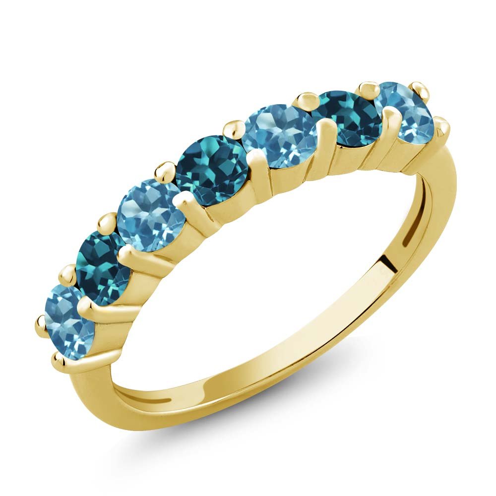 Gem Stone King 18K Yellow Gold Plated Silver Swiss Blue Topaz and London Blue Topaz Anniversary Ring For Women (1.40 Cttw, Gemstone Birthstone, Available in size 5, 6, 7, 8, 9)