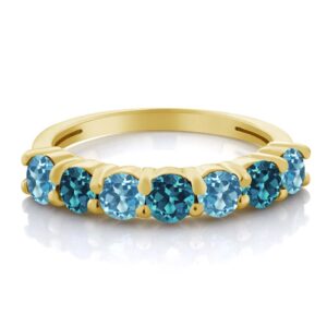 Gem Stone King 18K Yellow Gold Plated Silver Swiss Blue Topaz and London Blue Topaz Anniversary Ring For Women (1.40 Cttw, Gemstone Birthstone, Available in size 5, 6, 7, 8, 9)