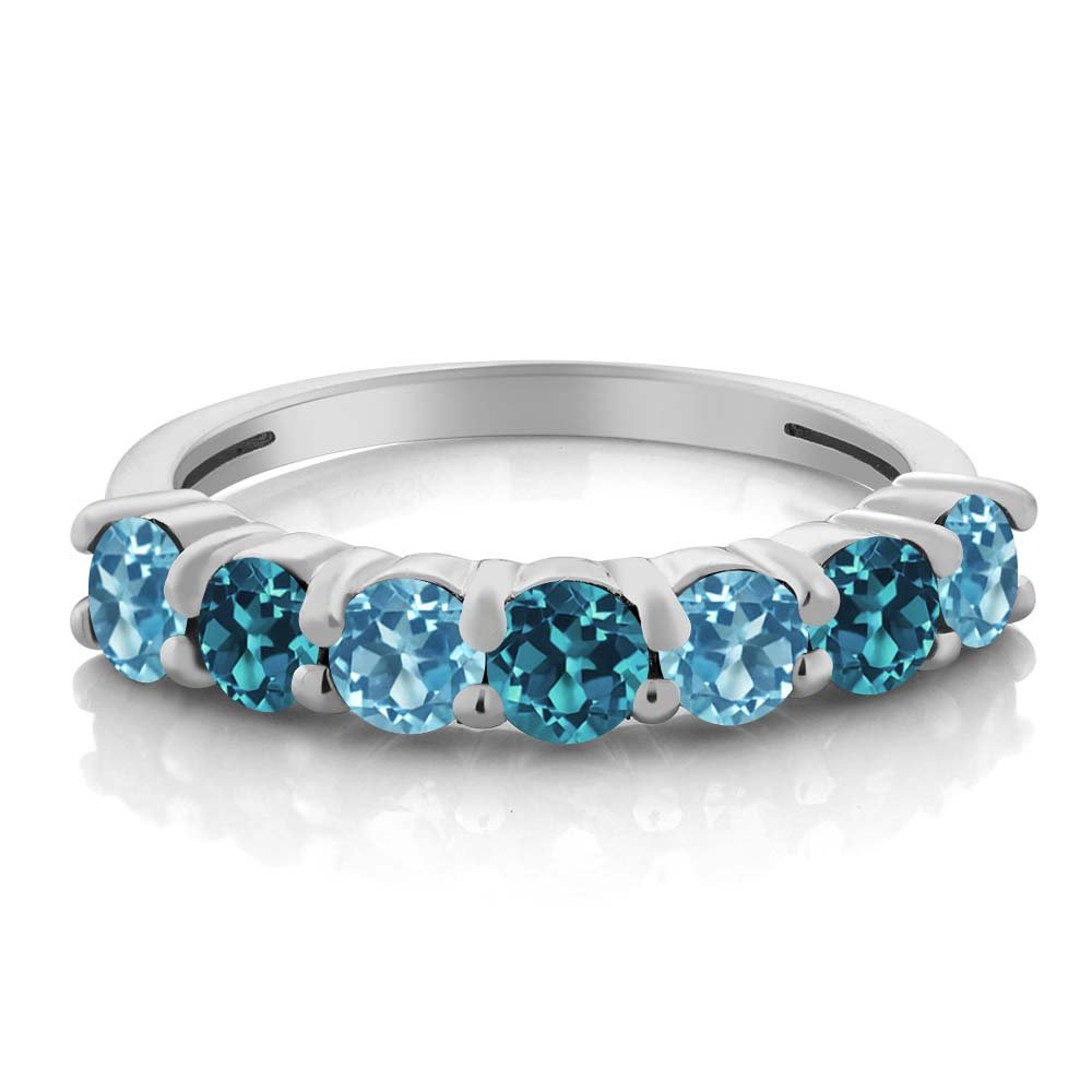 Gem Stone King 925 Sterling Silver Swiss Blue Topaz & London Blue Topaz Anniversary Ring For Women (1.40 Cttw, Gemstone Birthstone, Available in size 5, 6, 7, 8, 9)