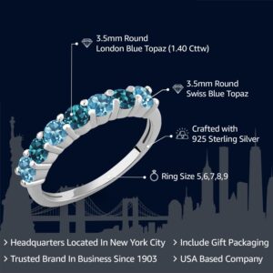 Gem Stone King 925 Sterling Silver Swiss Blue Topaz & London Blue Topaz Anniversary Ring For Women (1.40 Cttw, Gemstone Birthstone, Available in size 5, 6, 7, 8, 9)