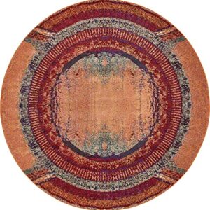 Unique Loom Estrella Collection Rustic, Distressed, Modern, Abstract Area Rug, 8 ft, Orange/Black