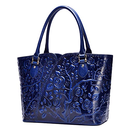 PIJUSHI Designer Handbags For Women Floral Purses Top Handle Handbags Satchel Bags (22328 Blue