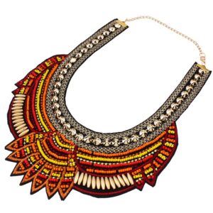 yazilind ethnic style coffee multiple millet beads chunky chain bib statement choker collar necklace for women