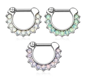 pierced owl set of 3 16ga opalite paved surgical steel septum clicker rings (set of 3)