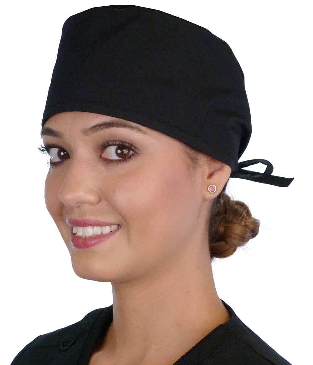 Sparkling EARTH Solid Black Unisex Classic Surgical Style Scrub Working Cap - 100% Cotton - Made in The USA!