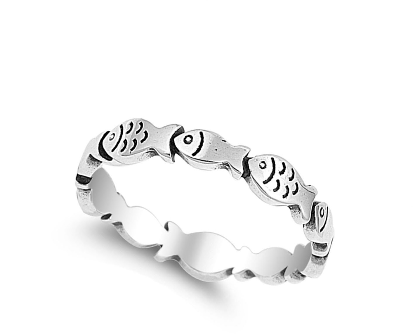 Eternity Cute Little Fish Fashion Ring New .925 Sterling Silver Band Size 8