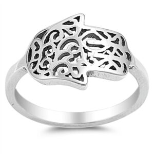 sideways hand of god filigree hamsa ring .925 sterling silver band size 6