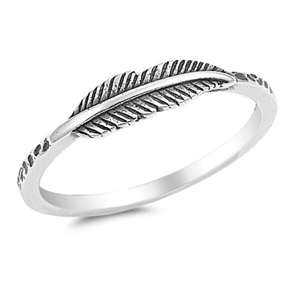 Oxidized Leaf Fashion Feather Ring New .925 Sterling Silver Band Size 3