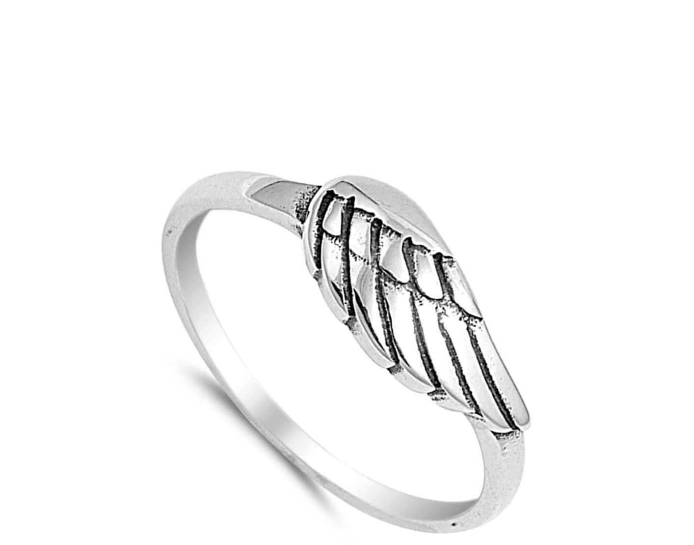 Angel Wing Polished Ring New .925 Sterling Silver Biker Band Size 4