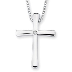 boston bay diamonds .925 sterling silver diamond accented flush set flared cross pendant necklace (i color, i1 clarity) - 18” box chain