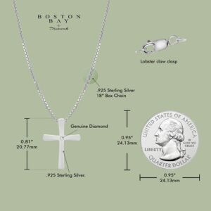 Boston Bay Diamonds .925 Sterling Silver Diamond Accented Flush Set Flared Cross Pendant Necklace (I Color, I1 Clarity) - 18” Box Chain