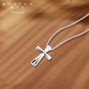 Boston Bay Diamonds .925 Sterling Silver Diamond Accent Cross Pendant Necklace with 18" Chain (I Color, I1 Clarity)