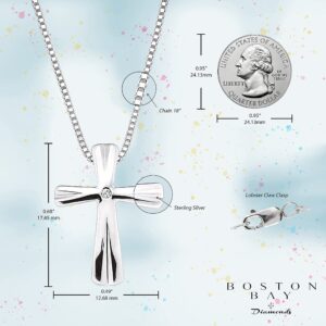 Boston Bay Diamonds .925 Sterling Silver Diamond Accent Cross Pendant Necklace with 18" Chain (I Color, I1 Clarity)