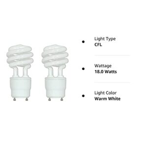 (2-Pack) Satco S8205 18-Watt 2700K GU24 Base Mini Spiral Compact Fluorescent Lamp,Warm White, 75W Equal