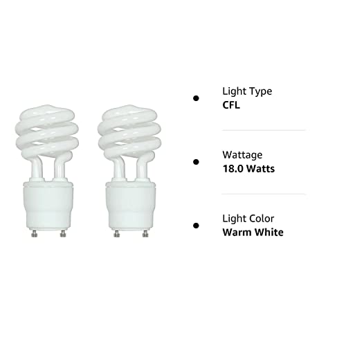 (2-Pack) Satco S8205 18-Watt 2700K GU24 Base Mini Spiral Compact Fluorescent Lamp,Warm White, 75W Equal