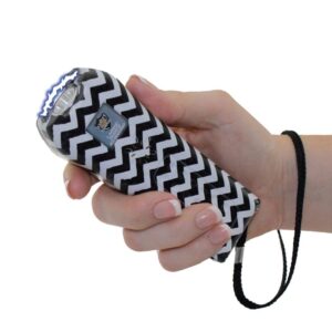 streetwise ladies choice 21,000,000 stun gun for women self defense - personal defense equipment with loud alarm and flashlight - rechargeable with holster and safety switch - black/white stripes