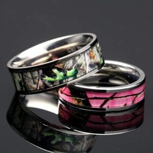 4pcs His Hers Camo Pink Radiant Stainless Steel Sterling Silver Wedding Ring Set (Size His 13, Hers 08)