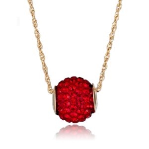 AVORA 10K Yellow Gold Swarovski Elements Red Crystal Slide Ball Pendant Necklace with 18" Chain