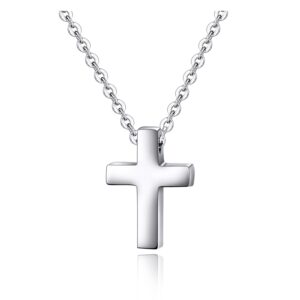 Xianli Wang Tiny Simple Cross Pendant for Children Kids Boys Girls Women Stainless Steel Small Child Kid Necklace (Silver tone-Age under 10/Thin Neck Women)