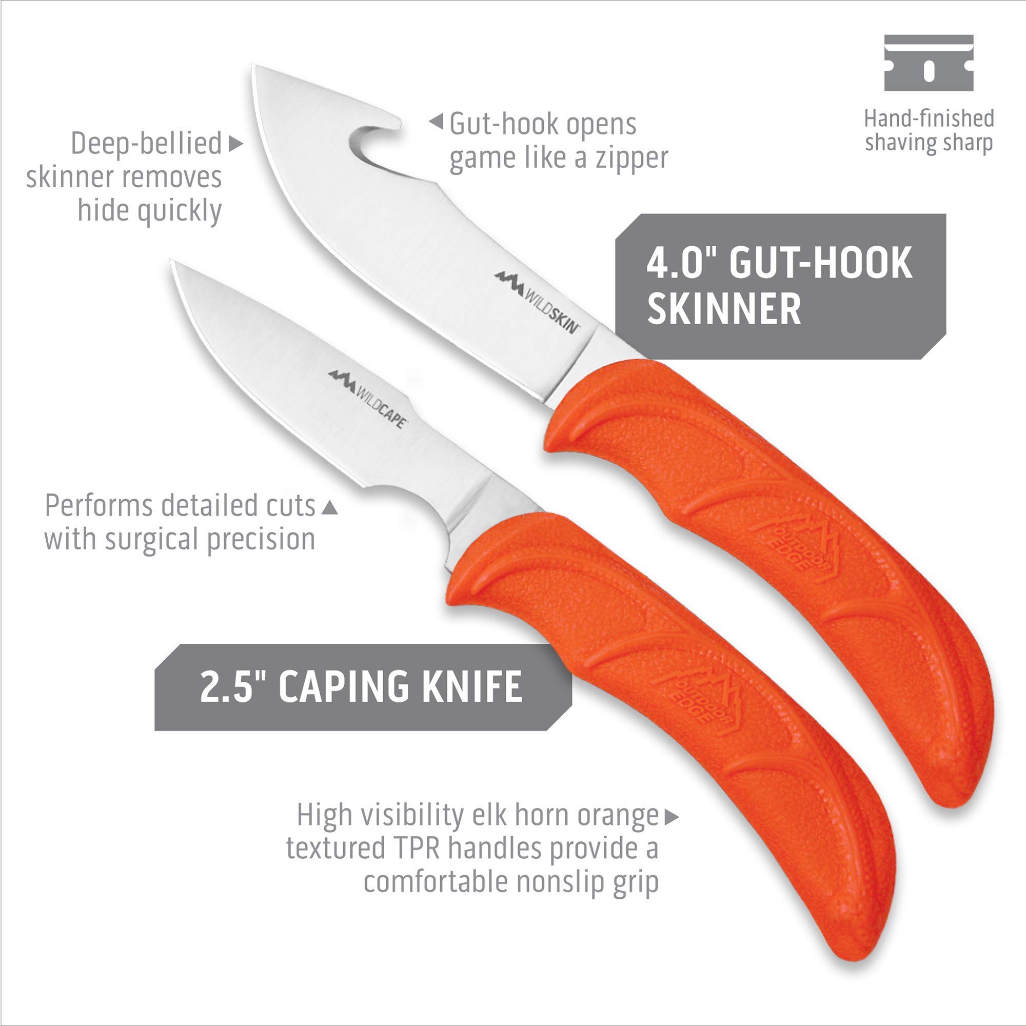 Outdoor Edge WildLite - 6-Piece Field to Freezer Hunting & Game Processing Knife Set with Gut Hook Skinning Knife, Caping Knife - Hard-Side Case