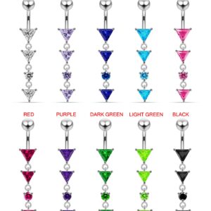 Black Gemstone Fancy Triple Triangle Gems Dangling 925 Sterling Silver with Stainless Steel Belly Button Navel Rings