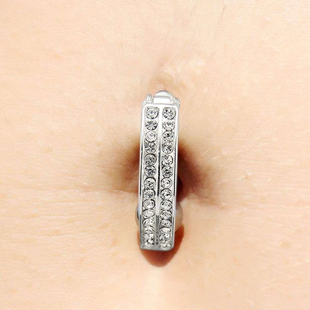 White Gemstone Fancy Curved Style Reverse Bar 925 Sterling Silver with Stainless Steel Belly Button Navel Rings