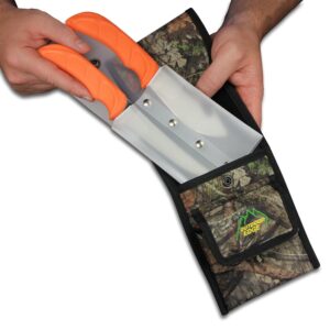 OUTDOOR EDGE WildBone, 4-Piece Hunting Knife Set, Field Dressing & Game Processing Knives - Gut-Hook Skinning & Boning/Fillet Knife, Carbine/Ceramic Sharpener, Camo Belt Scabbard - Deer & Elk