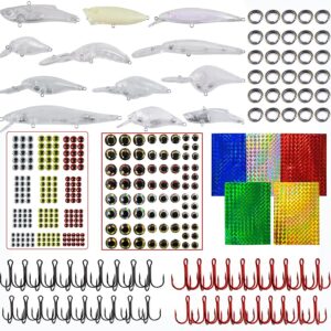 Unpainted Fishing Lures Blank Minnow Crankbaits Hard Bait Bodies Set Fishing Treble Hooks Fishing Split Rings DIY Fishing Tackle Kit 342pcs