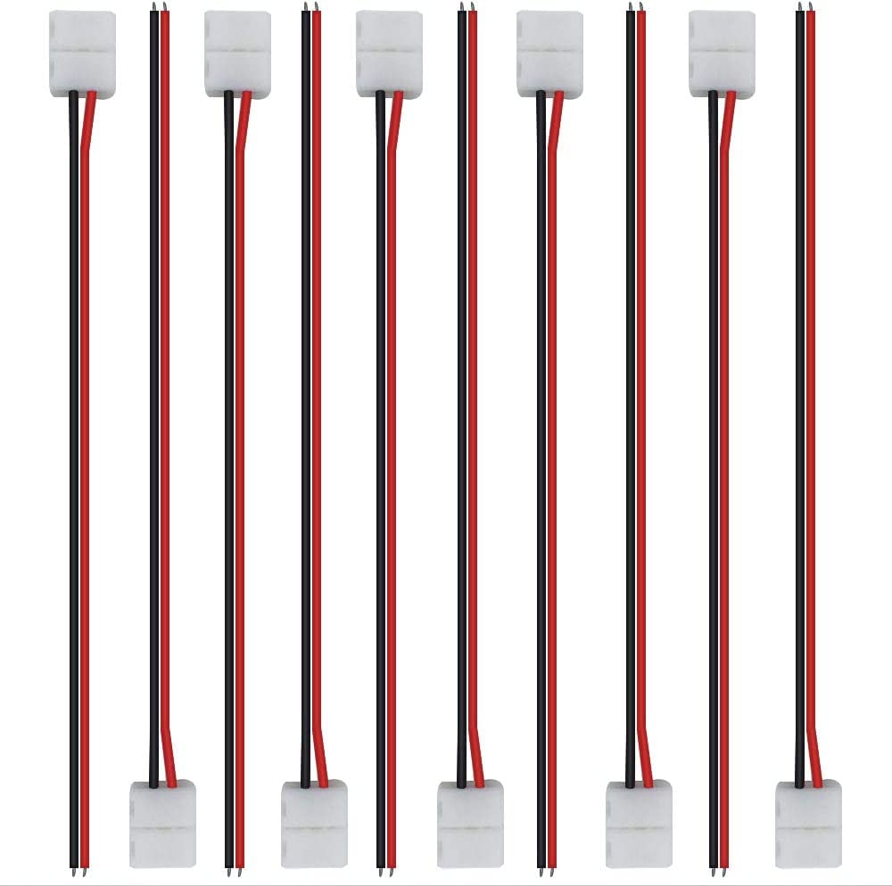 LightingWill 10pcs/Pack Strip Wire Solderless Snap Down 2Conductor LED Strip Connector for 10mm Wide 5050 5630 Single Color Flex LED Strips