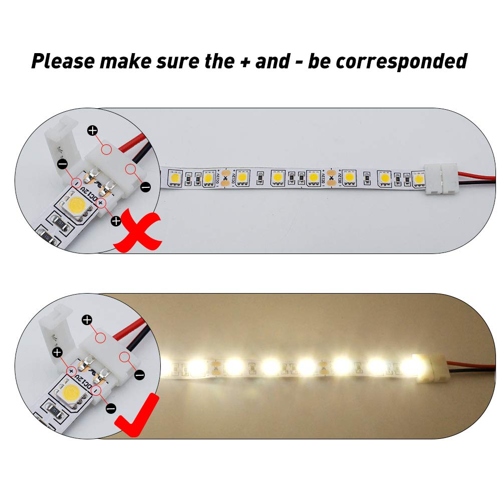 LightingWill 10pcs/Pack Strip Wire Solderless Snap Down 2Conductor LED Strip Connector for 10mm Wide 5050 5630 Single Color Flex LED Strips