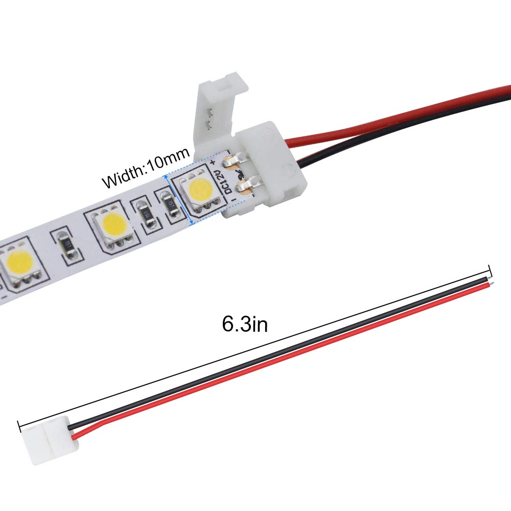 LightingWill 10pcs/Pack Strip Wire Solderless Snap Down 2Conductor LED Strip Connector for 10mm Wide 5050 5630 Single Color Flex LED Strips