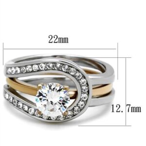 Nationalonlinediscounts Stainless Steel Rose Gold IP 2 Piece Horseshoe Wedding Engagement Ring Set with Round CZ Zirconia Size 5,6,7,8,9 & 10 (7)