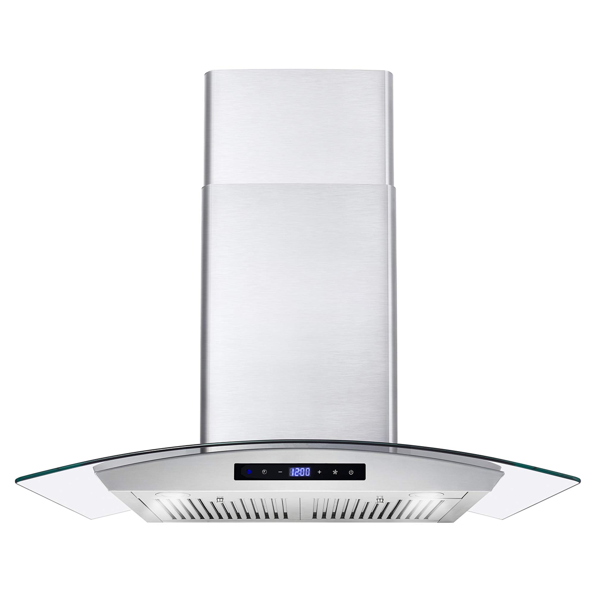 COSMO COS-668AS750 30 in. Wall Mount Range Hood with 380 CFM, Curved Glass, Ducted Convertible Ductless (additional filters needed, not included), 3 Speeds, Permanent Filters in Stainless Steel