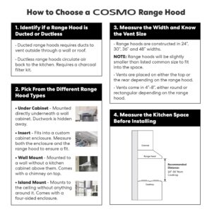 COSMO COS-63175S Wall Mount Range Hood with Ducted Convertible Ductless (No Kit Included), Ceiling Chimney-Style Stove Vent, LEDs Light, Permanent Filter, 3 Speed Fan in Stainless Steel (30 inch)