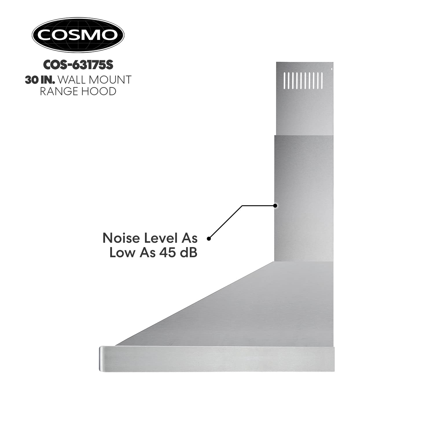 COSMO COS-63175S Wall Mount Range Hood with Ducted Convertible Ductless (No Kit Included), Ceiling Chimney-Style Stove Vent, LEDs Light, Permanent Filter, 3 Speed Fan in Stainless Steel (30 inch)