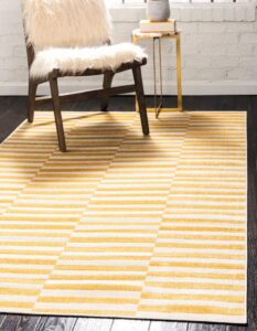 unique loom williamsburg collection casual transitional thick alternating stripes area rug, 4 x 6 ft, yellow/beige