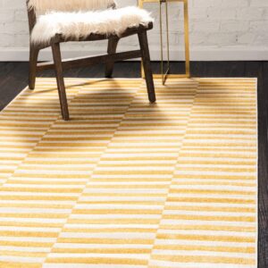 Unique Loom Williamsburg Collection Casual Transitional Thick Alternating Stripes Area Rug, 4 x 6 ft, Yellow/Beige