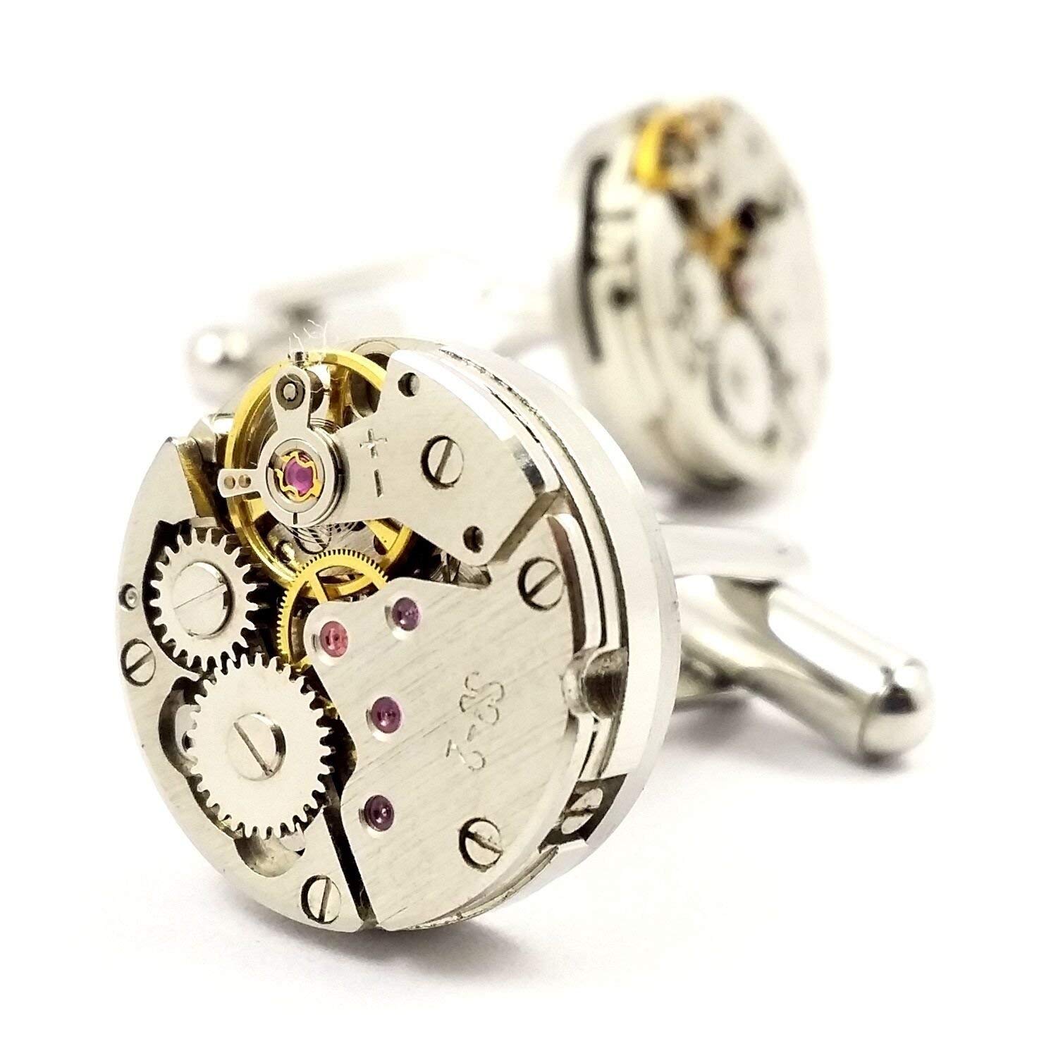 LBFEEL Cool Steampunk Cufflinks Watch Movement Cufflinks for Mens Shirt with a Gift Box