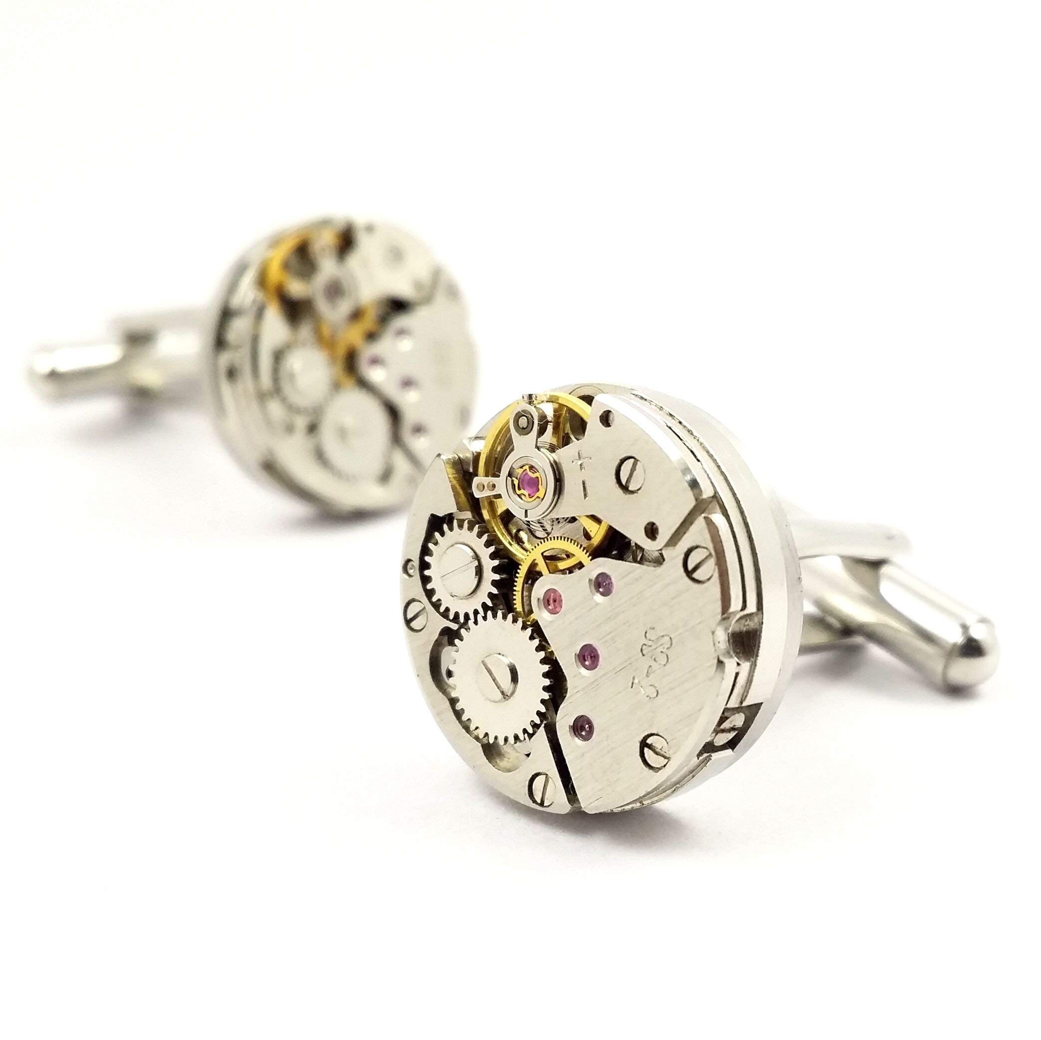 LBFEEL Cool Steampunk Cufflinks Watch Movement Cufflinks for Mens Shirt with a Gift Box